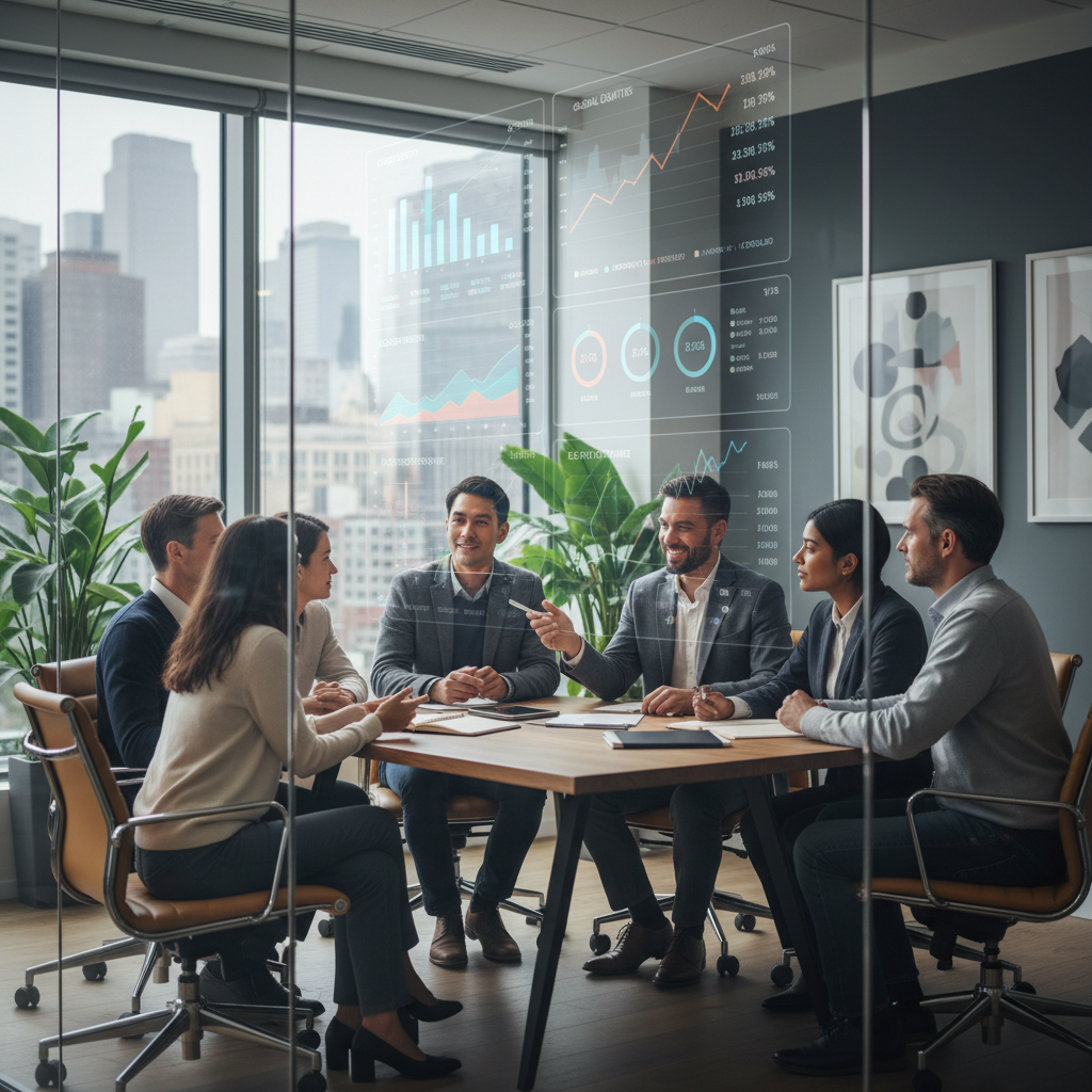 A diverse group of people from different backgrounds, casually dressed, looking at a digital financial dashboard displaying various investment graphs and charts, while a friendly financial advisor explains complex concepts in a modern, brightly lit office. Photorealistic, clear details.